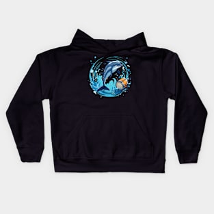 Dolphin playing drums Kids Hoodie